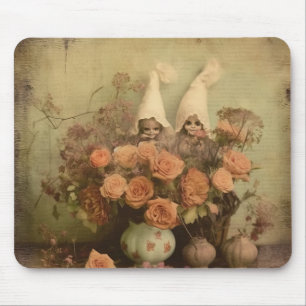 Alfombrilla De Ratón Bruja gótica sepia con calabazas y rosas de otoño