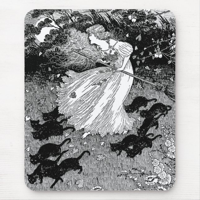 Alfombrilla De Ratón Bruja joven y gatos negros (Frente)