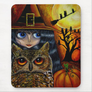 Alfombrilla De Ratón Bruja Mousepad del búho de Halloween