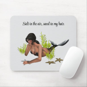 Alfombrilla De Ratón Brunette Mermaid With Starfish Mousepad
