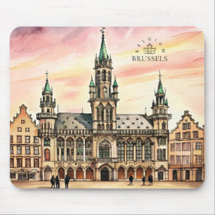 Alfombrilla De Ratón Bruselas Bélgica Acuarela Gran Palacio