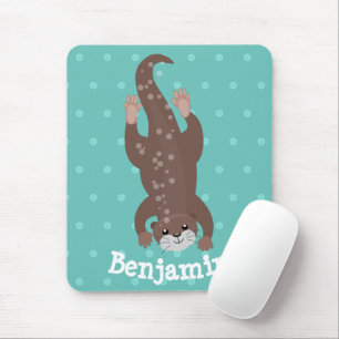 Alfombrilla De Ratón Buceo con nutria en el ilustracion verde azulado p