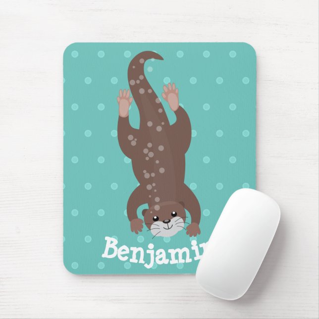 Alfombrilla De Ratón Buceo con nutria en el ilustracion verde azulado p (Con ratón)