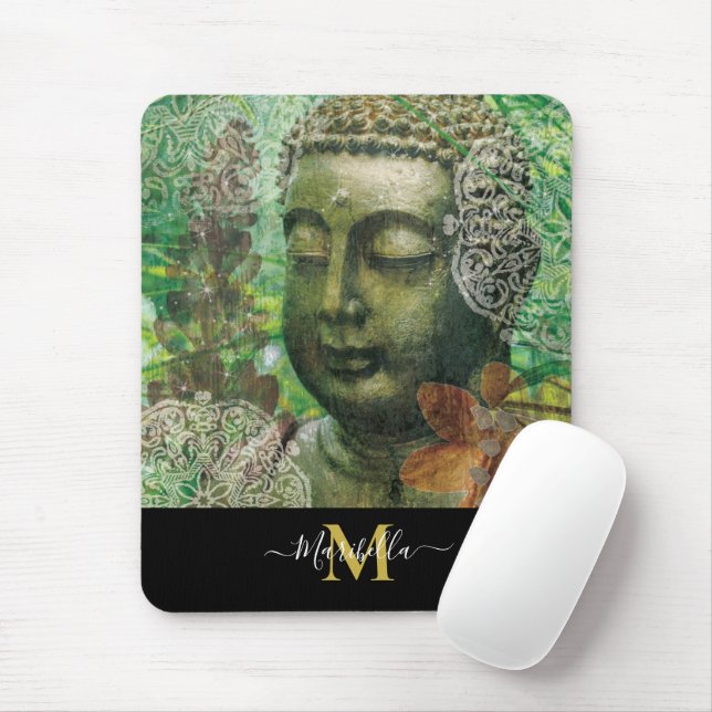 Alfombrilla De Ratón Buddha Mandala Boho Personalize Monogram (Con ratón)