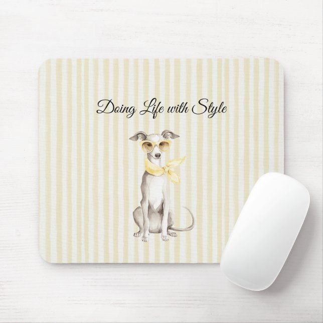 Alfombrilla De Ratón Bufanda Amarillo Suave Rayas Perro Blanco (Con ratón)