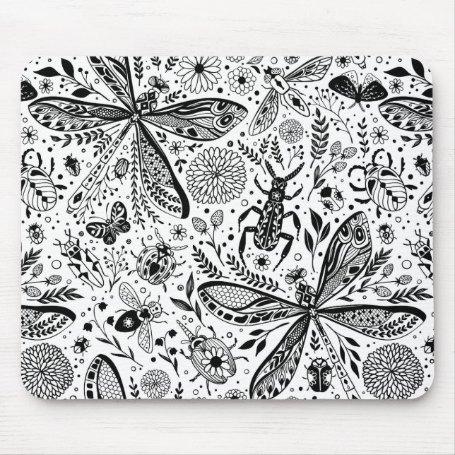 Alfombrilla De Ratón Bugs de garabatos en azul oscuro (Frente)