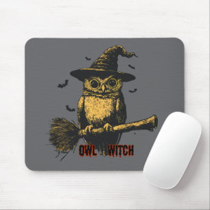 Alfombrilla De Ratón Búho Bruja Espeluznante Monada Halloween Magia Páj