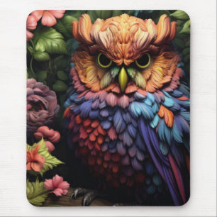 Alfombrilla De Ratón Búho Floral Encantado – Arte Vibrante de Bosque Fa