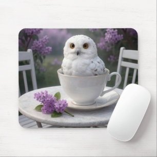 Alfombrilla De Ratón Búho Nival en una Taza de Té con Lilas