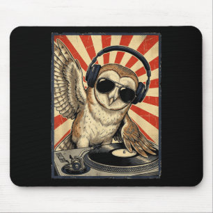 Alfombrilla De Ratón Búho Retro Genial DJ Búhos Divertidos Música Hombr