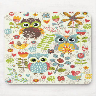 Alfombrilla De Ratón Búhos y flores coloridos Mousepad feliz