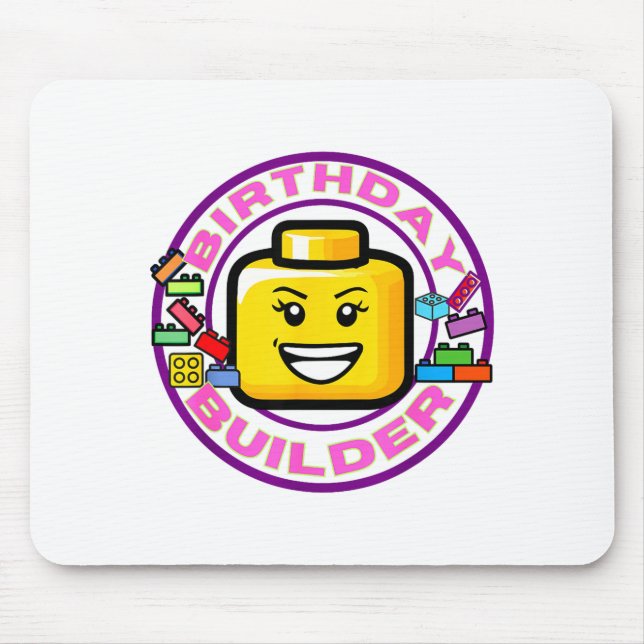 Alfombrilla De Ratón Building Brick Birthday Builder Blocks Bricks Figu (Frente)