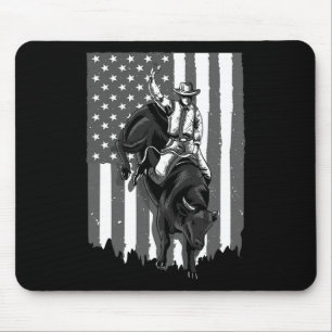 Alfombrilla De Ratón Bull De Bandera Estadounidense Montando Vaquero 4 