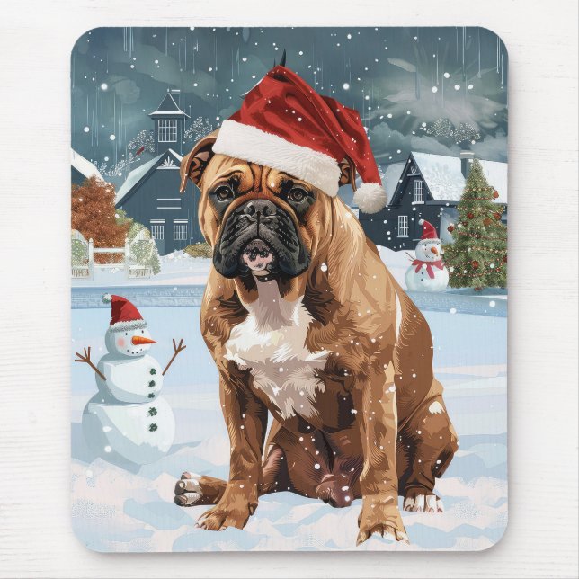 Alfombrilla De Ratón Bull Mastiff Dog Winter Wonderland Navidades Joy (Frente)