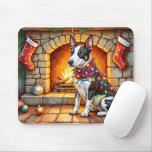 Alfombrilla De Ratón Bull Terrier Chimenea con Luces de Navidad