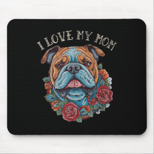 Alfombrilla De Ratón Bulldog, amo a mi mamá perro tatuaje
