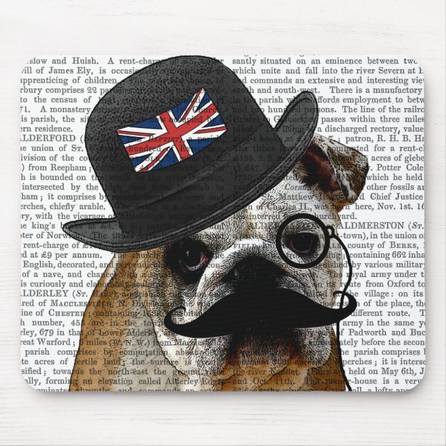 Alfombrilla De Ratón Bulldog británico y Gorra Bowler (Frente)