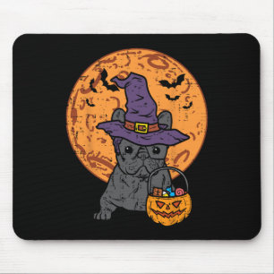 Alfombrilla De Ratón Bulldog Bruja Calabaza Luna Halloween Perro francé