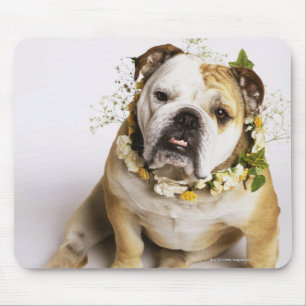 Alfombrilla De Ratón Bulldog con el cuello de la flor