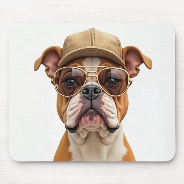Alfombrilla De Ratón Bulldog con tapón y gafas de sol (Frente)