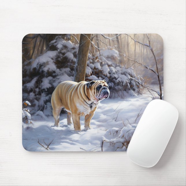 Alfombrilla De Ratón Bulldog Dejar Que Nieva Navidades Cepillado (Con ratón)