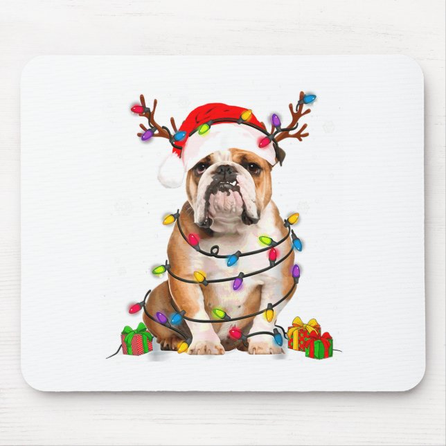 Alfombrilla De Ratón Bulldog Dog Tree Christmas Lights Xmas Pajama  (Frente)