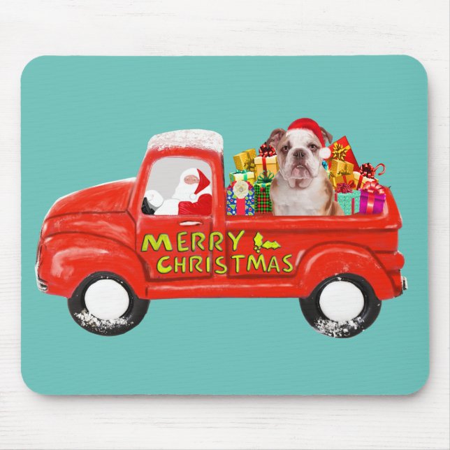 Alfombrilla De Ratón Bulldog en Camión de Entrega de Navidades (Frente)