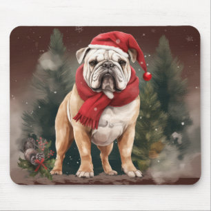 Alfombrilla De Ratón Bulldog en la Navidad de Nieve