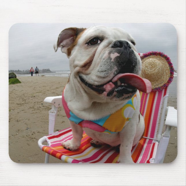 Alfombrilla De Ratón Bulldog en la playa (Frente)