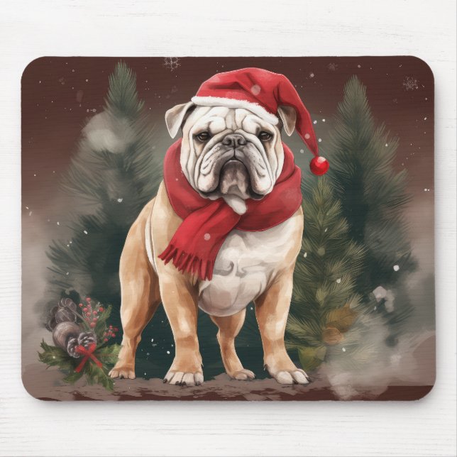 Alfombrilla De Ratón Bulldog en Navidades de nieve (Frente)