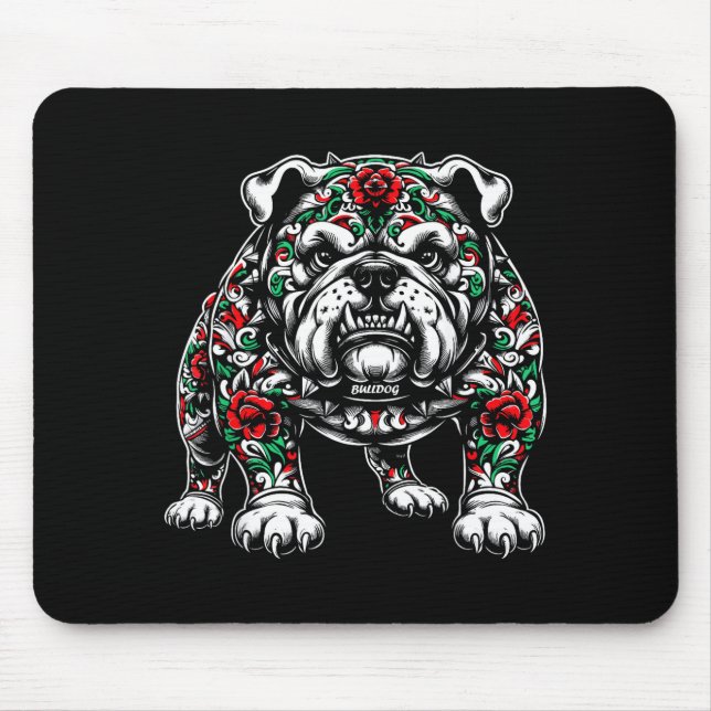 Alfombrilla De Ratón Bulldog Floral Red Rose Mens Womens  (Frente)