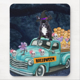 Alfombrilla De Ratón Bulldog Francés Camión de Halloween Noche Espantos