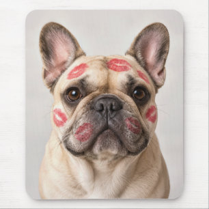 Alfombrilla De Ratón Bulldog Francés con Marcas de Besos de Labial