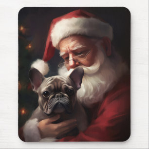 Alfombrilla De Ratón Bulldog Francés con Santa Claus Navideño Festivo
