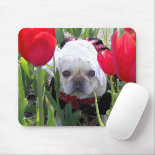 Alfombrilla De Ratón Bulldog francés en un jardín holandés de tulipanes