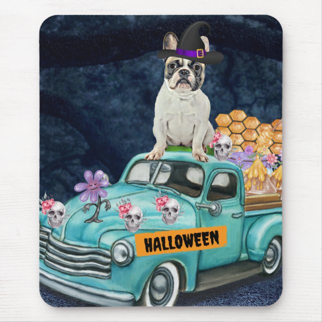 Alfombrilla De Ratón Bulldog francés Halloween Camión Noche de miedo (Frente)