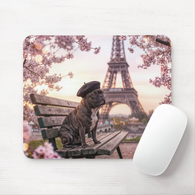 Alfombrilla De Ratón Bulldog Francés junto a la Torre Eiffel (Con ratón)