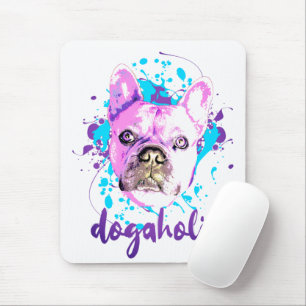 Alfombrilla De Ratón Bulldog francés lindo cara azul rosado dogaholico