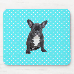Alfombrilla De Ratón Bulldog francés lindo Polka azul puntos Mousepad