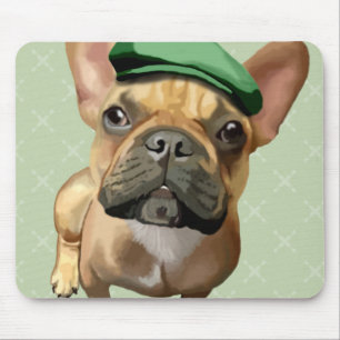 Alfombrilla De Ratón Bulldog francés marrón con Gorra verde