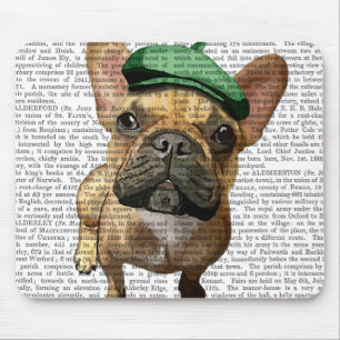Alfombrilla De Ratón Bulldog francés marrón con Gorra verde 2