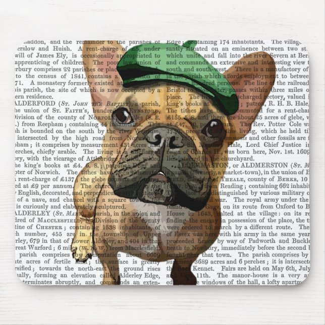 Alfombrilla De Ratón Bulldog francés marrón con Gorra verde 2 (Frente)
