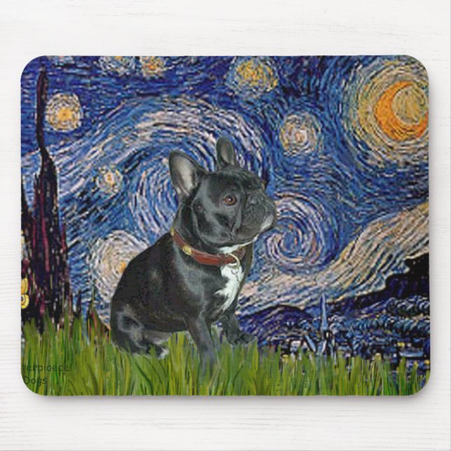 Alfombrilla De Ratón Bulldog francés (negro 11) - Noche estrellada (Frente)