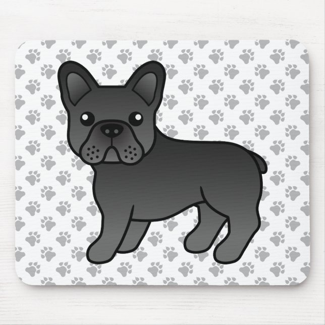 Alfombrilla De Ratón Bulldog francés negro adorable perro caricaturista (Frente)