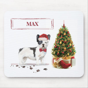 Alfombrilla De Ratón Bulldog Francés negro y blanco de Navidad 