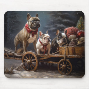 Alfombrilla De Ratón Bulldog Francés Snowy Sleigh Decoración de Navidad