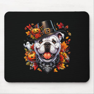 Alfombrilla De Ratón Bulldog inglés de Halloween Cae deja calabazas Gho