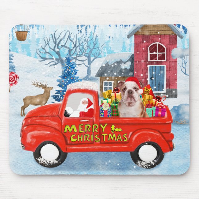Alfombrilla De Ratón Bulldog inglés en camionetas de entrega de Navidad (Frente)