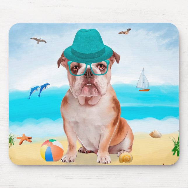 Alfombrilla De Ratón Bulldog inglés en la playa (Frente)
