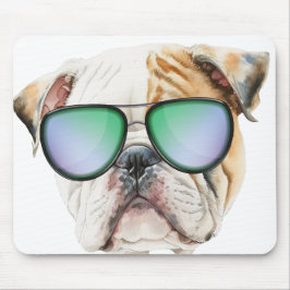 Alfombrilla De Ratón Bulldog inglés lindo con gafas de sol, perrito gra